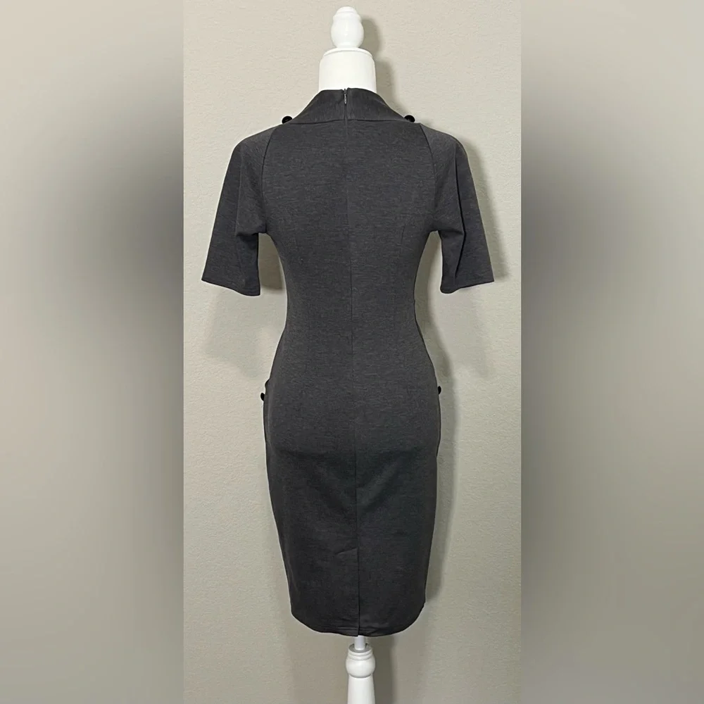 Grace Karin Gray Old Money Double Breasted Button Wiggle Pencil Dress Size S - Picture 3 of 16